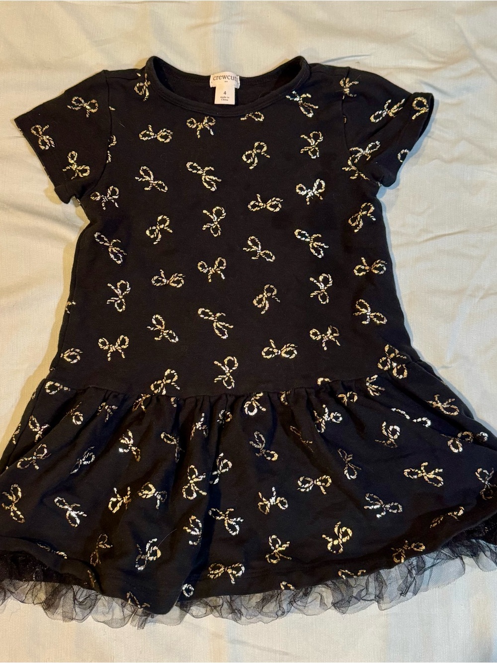 Crewcuts Black Dress with Metallic Gold Bow Motif
